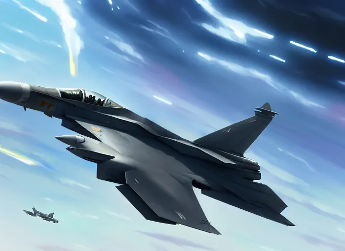 Prompt: portrait of figther jet evading, clear sky background, illustration concept art anime key visual trending pixiv fanbox by wlop and greg rutkowski and makoto shinkai and studio ghibli and kyoto animation, dcs world falcon bms, super hornet, strike eagle, symmetrical, volumetric lighting, transparent black windshield