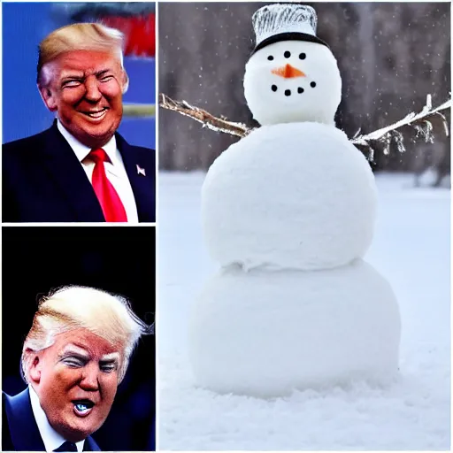 Image similar to donald trump and joe biden making snowman together