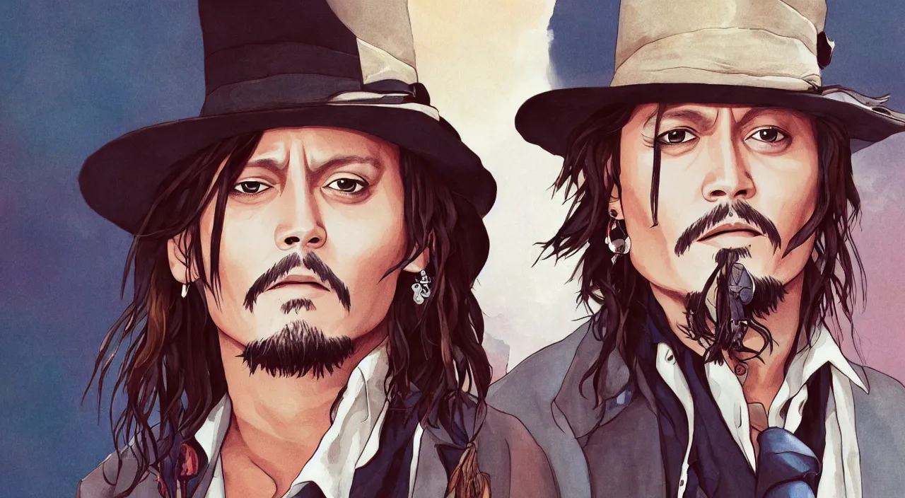 Image similar to (illustration) of ((Johnny Depp)), by ((Studio Ghibli)), 8k