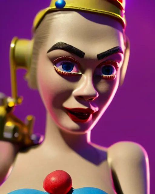 Image similar to highly detailed closeup, face profile portrait of a tin toy retro 1 9 5 0 s cara delevingne, bikini, unreal engine, max fleischer, global illumination, detailed and intricate environment