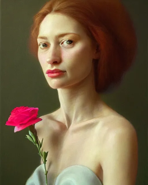 Prompt: portrait of a woman with flowers, may wilson, filonov, beautiful face, octane rendering