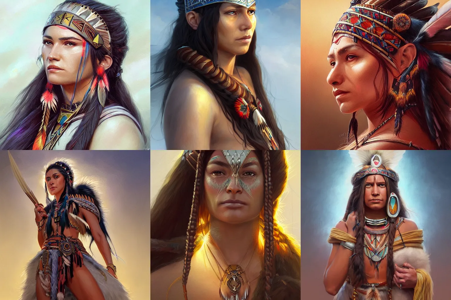 Prompt: Native American Goddess, D&D, fantasy, portrait, highly detailed, digital painting, trending on artstation, concept art, sharp focus, illustration, art by artgerm and greg rutkowski and magali villeneuve