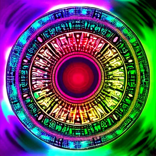 Image similar to cyberpunk neon colored blackhole mandala eye art