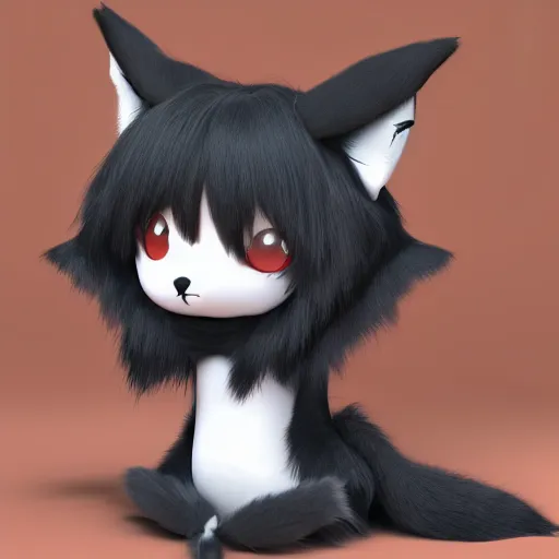 Image similar to cute fumo plush fox girl, floppy ears, gothic maiden, alert, furry anime, vray, smile, napping