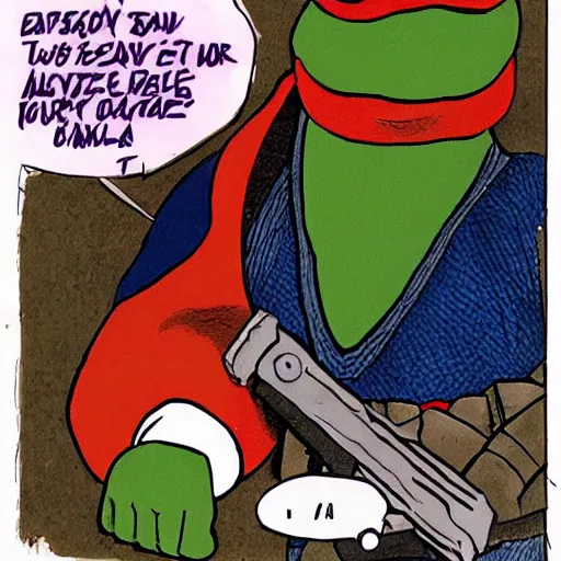 Image similar to sad raphael, ninja turtle