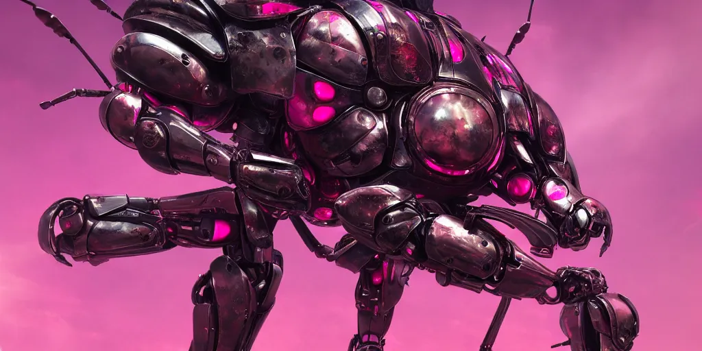 Image similar to a metal insect - like of female mecha like beetles is in pink and red collection by merriam, daniel, intricate mechanical details, futuristic, 2 k aesthetic, dramatic lighting, 4 k, 3 d octane render, provenance, detailed, trending on artstation