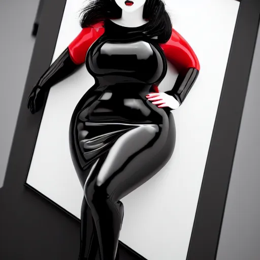 Image similar to portrait of a curvy feminine pale goth cutie in a red-black latex-leather-rubber tight neck-high dress, with a thin waist, black rubber stockings, polished, cgsociety, photorealistic, sublime-comfy-elegant ambience, 16k, smooth, sharp focus, trending on ArtStation, volumetric lighting, fully clothed, worksafe