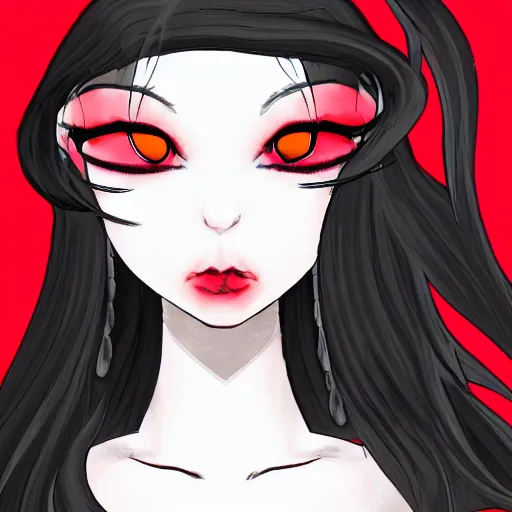 Prompt: rpg style portrait of a demon girl where a black and red dress