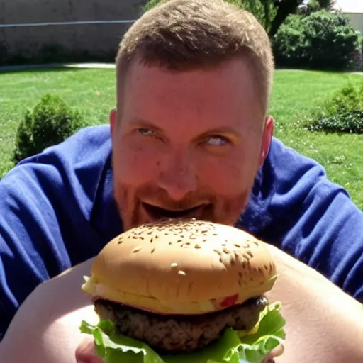 Image similar to Mike from breacking bad eating a cheese burger