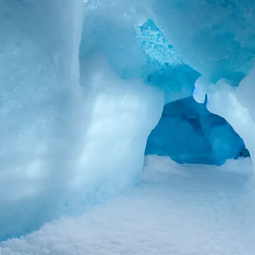 Prompt: photo inside a teal ice cave