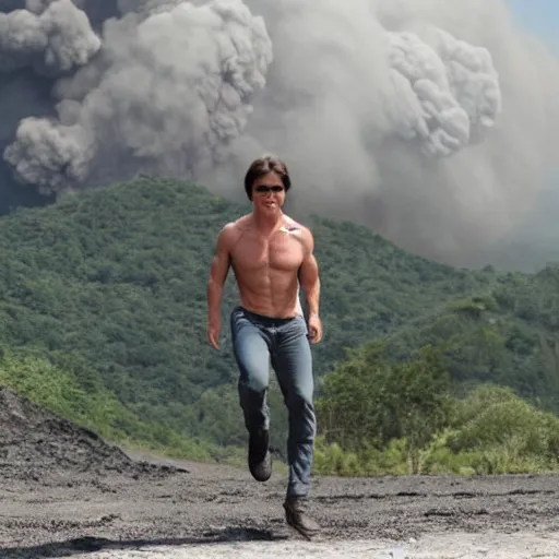 Image similar to tom cruise jumping in to a volcano for his latest movie, cinematic