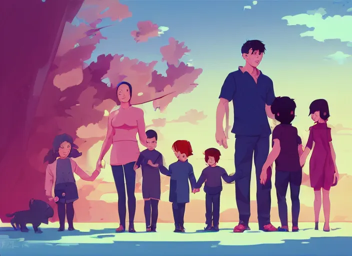 Prompt: a family. a mother, a father, and two children. clean cel shaded vector art. shutterstock. behance hd by lois van baarle, artgerm, helen huang, by makoto shinkai and ilya kuvshinov, rossdraws, illustration, art by ilya kuvshinov