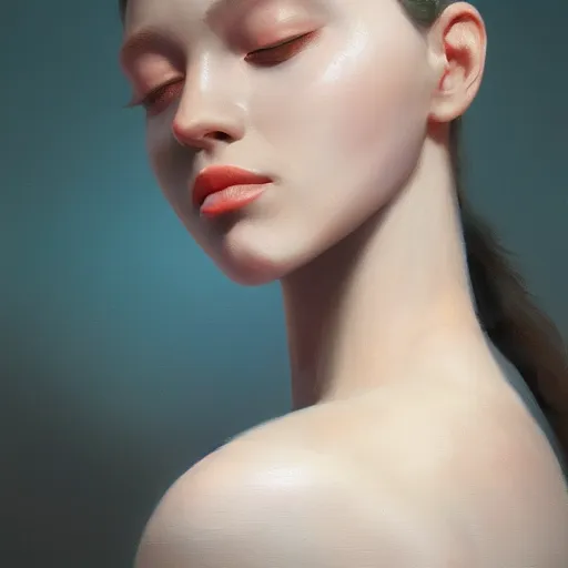 Image similar to a beautiful woman, anatomy, aesthetic, oil painting, pale colors, high detail, 8 k, wide angle, octane render, trending on artstation,