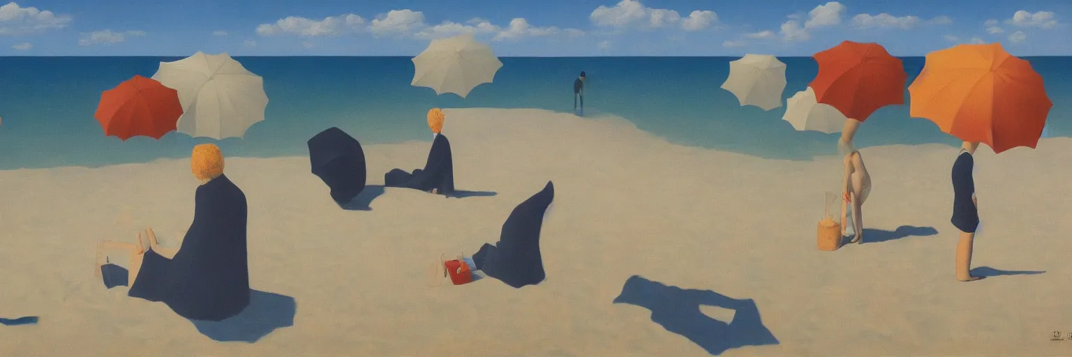 Prompt: beach painting magritte