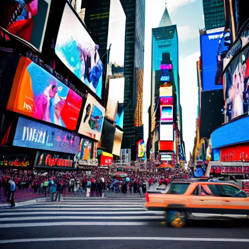 Prompt: Unicorn on Times Square, EOS-1D, f/1.4, ISO 200, 1/160s, 8K, RAW, unedited, symmetrical balance, in-frame