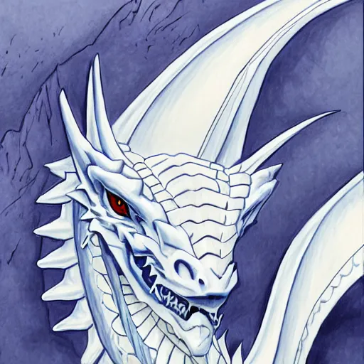 Image similar to blue eyes white dragon, illsuion, illustration, painting