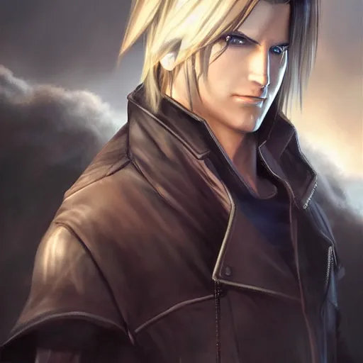 Image similar to squall from final fantasy viii, matte painting by artgerm, artstation
