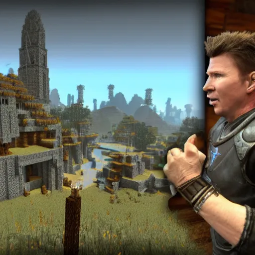 Image similar to Skyrim gameplay of Rick Astley playing Minecraft