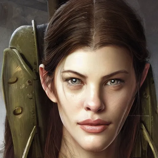 Prompt: a professional painting of a young Liv Tyler, clothes in military armor, olive skin, long dark hair, beautiful bone structure, symmetrical facial features, intricate, elegant, digital painting, concept art, smooth, sharp focus, illustration, from StarCraft by Ruan Jia and Mandy Jurgens and Artgerm and William-Adolphe Bouguerea”