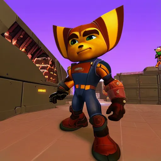 Prompt: ratchet & clank in the style of DOOM 1993 Game, pixelated graphics, FPS
