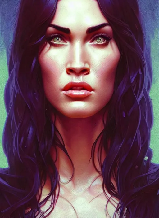 Image similar to portrait of megan fox as muppet, intricate, headshot, highly detailed, digital painting, artstation, concept art, sharp focus, cinematic lighting, illustration, art by artgerm and greg rutkowski, alphonse mucha, cgsociety