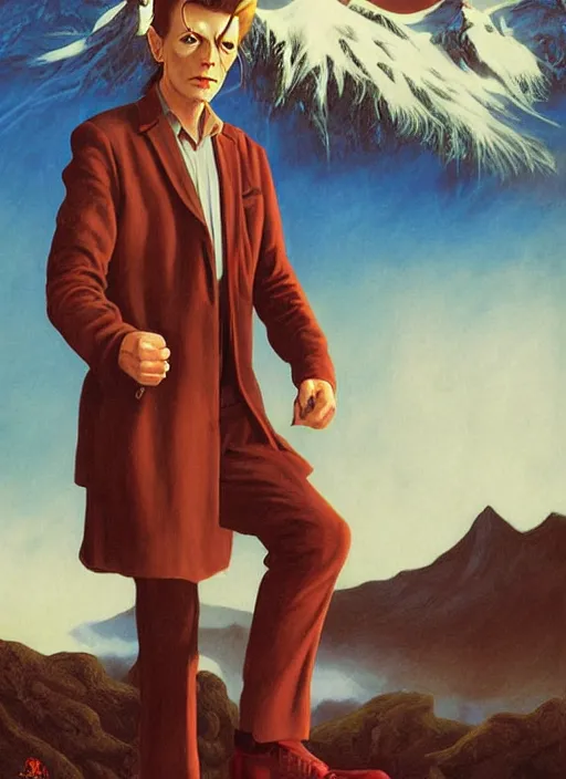 Image similar to twin peaks poster art, david bowie is infected with the spirit of the wendigo demon, old retro pulp, by michael whelan, rossetti bouguereau, artgerm, retro, nostalgic, old fashioned