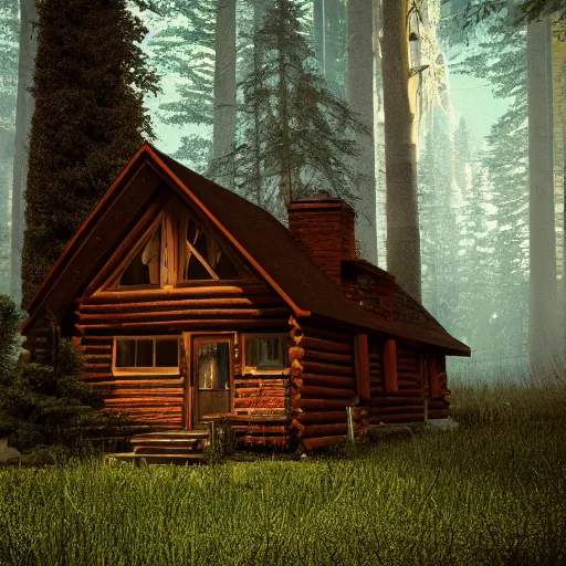 Image similar to a cabin in the woods, octane render