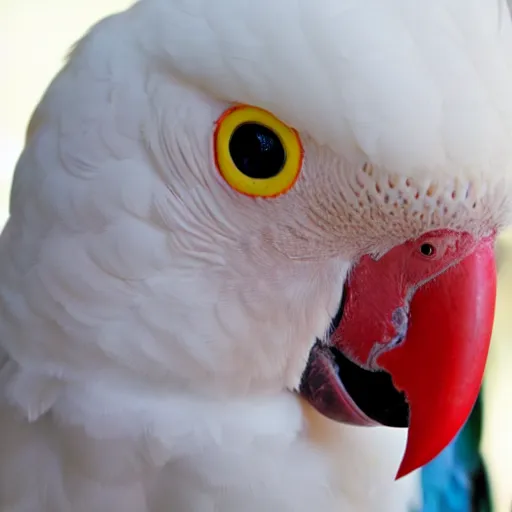 Prompt: face of a albino cockatoo macaw