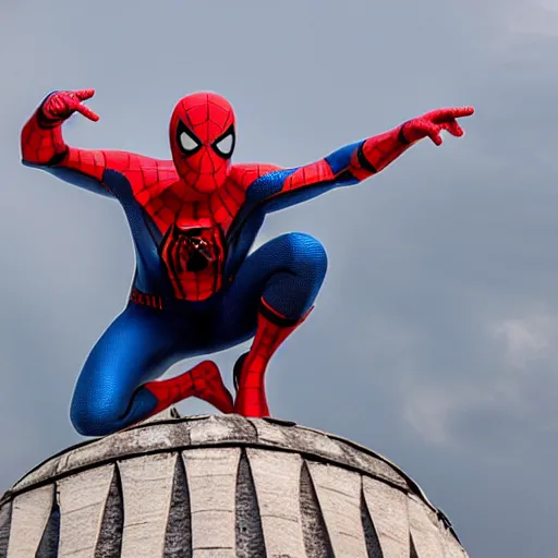 Image similar to Spider-man on top of the Galata Tower in Istanbul, photorealistic, 4K, 200mm lens