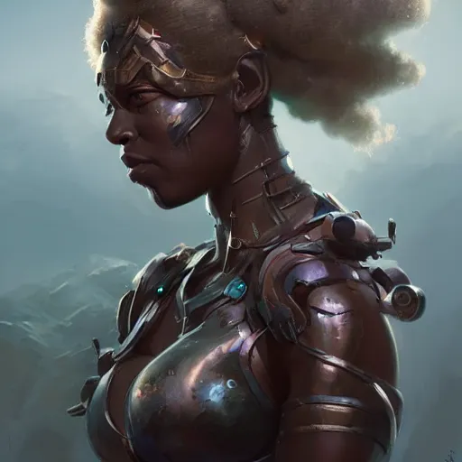 Image similar to a beautiful portrait of a iron goddess by greg rutkowski and raymond swanland, afrofuturism, trending on artstation, ultra realistic digital art