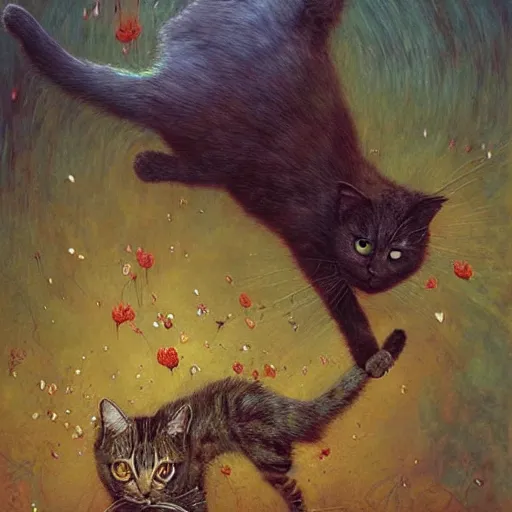 Image similar to A cat tripping on LSD, by Esao Andrews and Karol Bak and Zdzislaw Beksinski