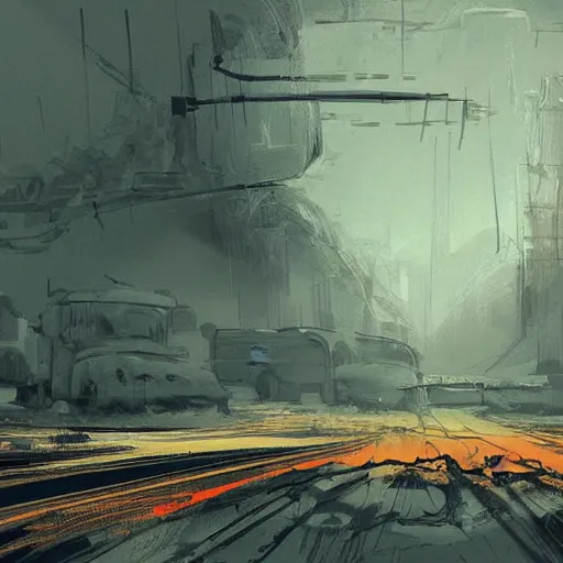 Image similar to a hopeless landscape, post-apocalyptic in the style of the highway men Harold Newton, abstract art, concept art, digital art
