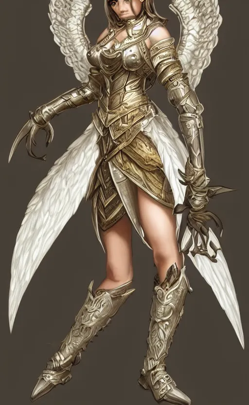 Prompt: Fantasy Concept character art of a victorian angel knight girl. By artstation trending. Highly detailed