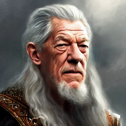 Image similar to Digital painting of Ian McKellen as Odin, hyperdetailed, artstation, cgsociety, 8k