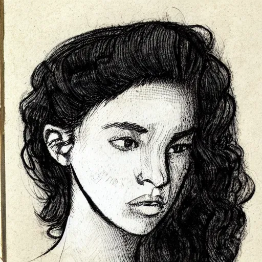 Prompt: female portrait, field journal line art