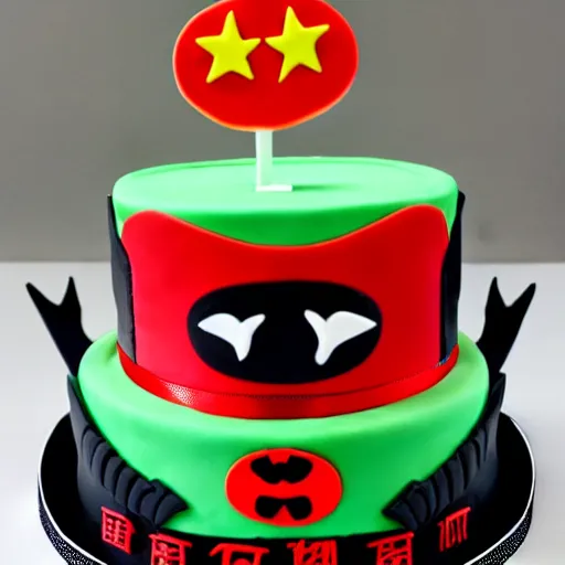 Prompt: chinese knockoff bat superhero birthday cake,