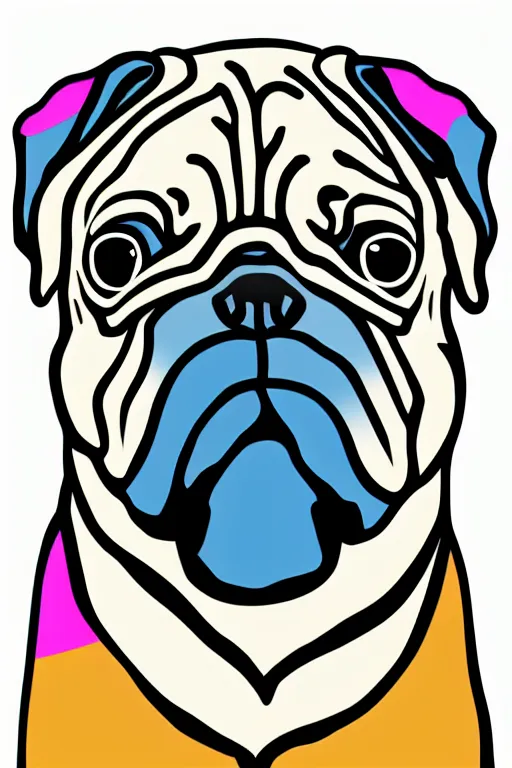 Image similar to Portrait of a drug dealer pug, sticker, andromorphic, colorful, illustration, highly detailed, simple, smooth and clean vector curves, no jagged lines, vector art, smooth