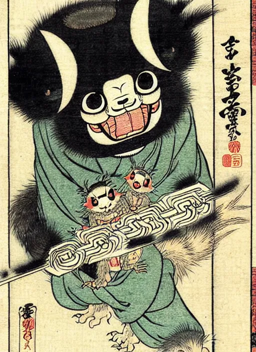 Prompt: gizmo the mogwai as a yokai illustrated by kawanabe kyosai and toriyama sekien