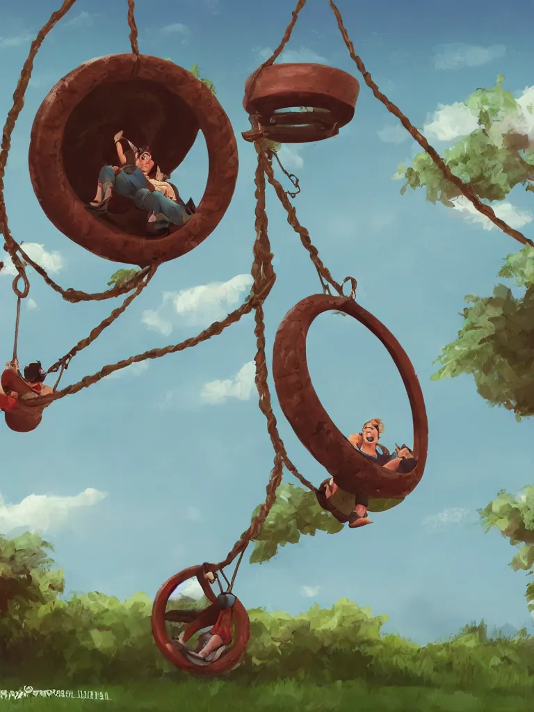 Prompt: tire swing disney concept artists, blunt borders, rule of thirds