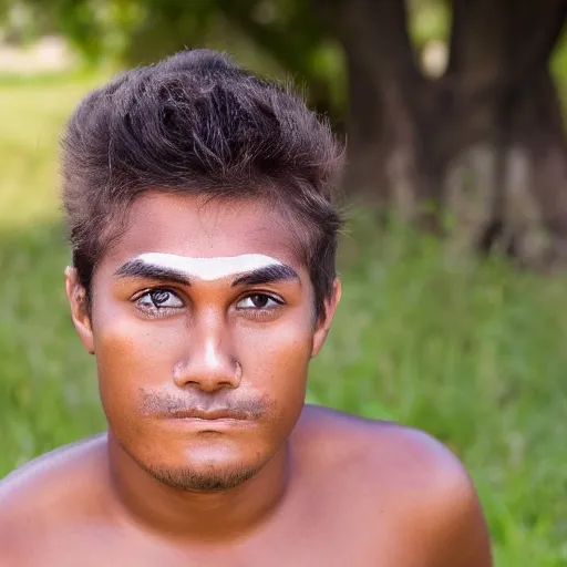 Image similar to overly tanned person starring at the camera