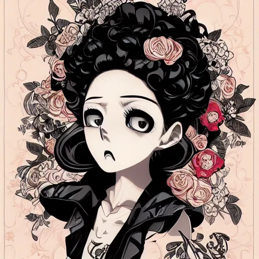 Image similar to anime manga skull portrait young woman skeleton, betty boop, intricate, elegant, highly detailed, digital art, ffffound, art by JC Leyendecker and sachin teng