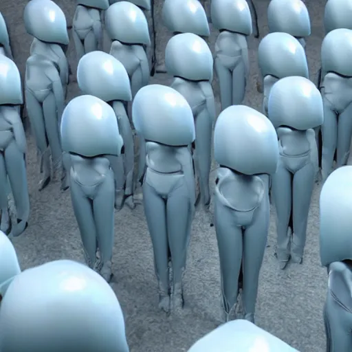 Image similar to troop of cloned women with white bob hairdos, tight light blue neopren suits, futuristic cloning facility, sci - fi, highly detailed, cinematic