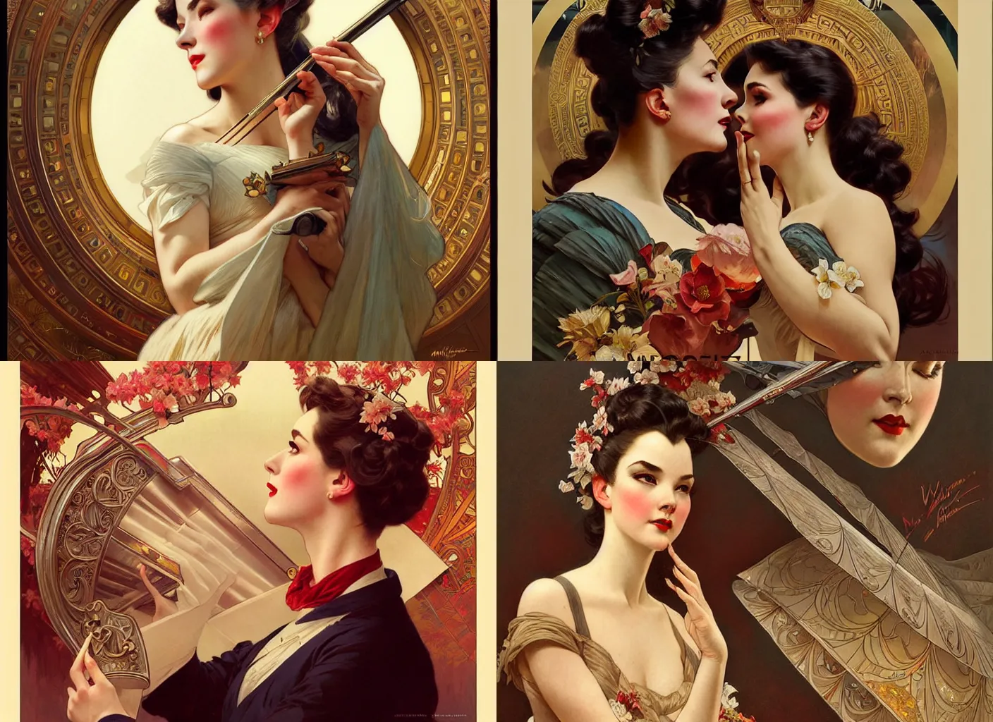 Prompt: a beautiful opera advertisement from 1 9 5 0's, intricate, sharp focus, illustration, highly detailed, digital painting, concept art, matte, art by wlop and artgerm and greg rutkowski and alphonse mucha, masterpiece