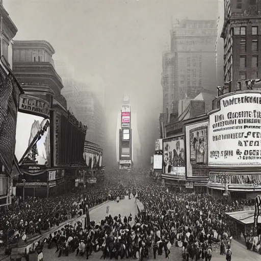 Prompt: 1 9 th century photograph of times square, modern aesthetics,
