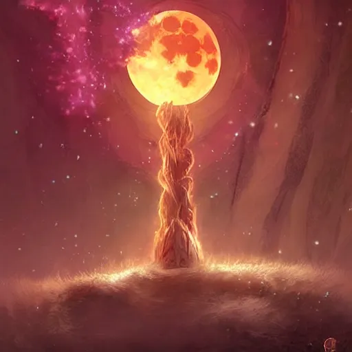 Image similar to moon and a light giant glowing pillar magic spell, epic fantasy style art, fantasy epic digital art, epic fantasy card game art