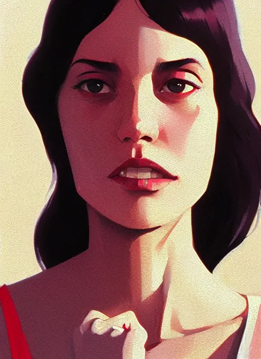 Image similar to a close up portrait film still of a depressed stunning instagram actress from a 1 9 7 0 s italian pulp fiction film looking up seriously at the camera lense. by stephen bliss, greg rutkowski, loish, rhads, makoto shinkai and lois van baarle, ilya kuvshinov, rossdraws, global illumination, ultra ornate detail