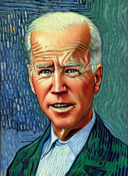 Image similar to lifelike oil painting portrait of joe biden by van gogh