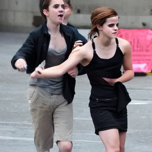 Image similar to emma watson tackling a vampire