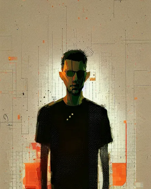 Prompt: portrait of a genius, binary code pattern, matrix, ismail inceoglu