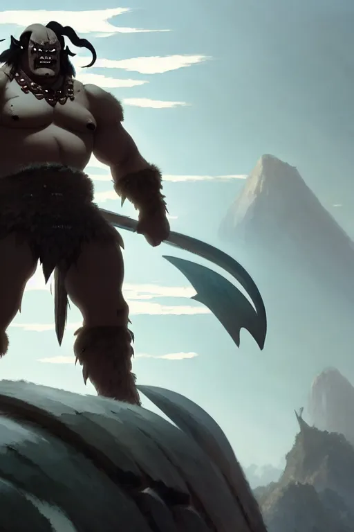 Image similar to orc barbarian wearing leather armor, full body shot, exquisite details, earth magic, mid view, design on a white background, by greg rutkowski, makoto shinkai, takashi takeuchi, studio ghibli